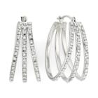 Diamond Fascination&trade; 14k White Gold Triple Fan Hoop Earrings