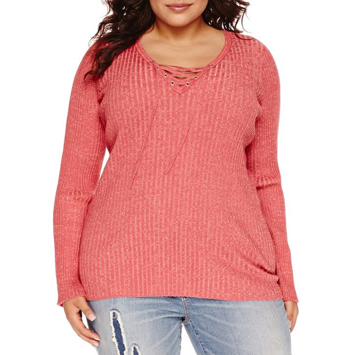 Arizona Long-sleeve Lace-up Top - Juniors Plus