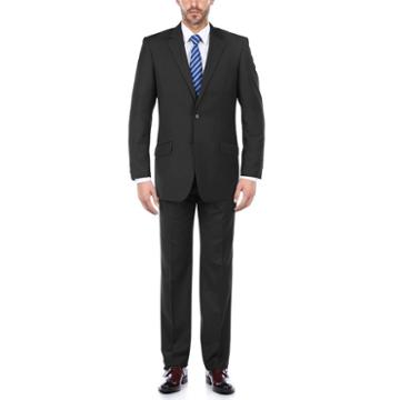 Verno Men's Black 100% Wool Slim Fit Double Vent Two Piece Suit