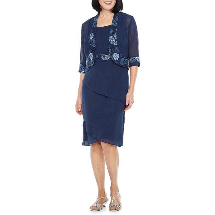 Maya Brooke 3/4 Sleeve Embroidered Jacket Dress
