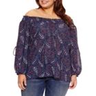 Boutique + Long Sleeve Smocked Off The Shoulder Woven Blouse Plus