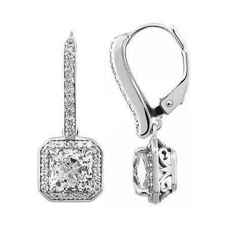 100 Facets By Diamonart Square Halo Cubic Zirconia Drop Earrings
