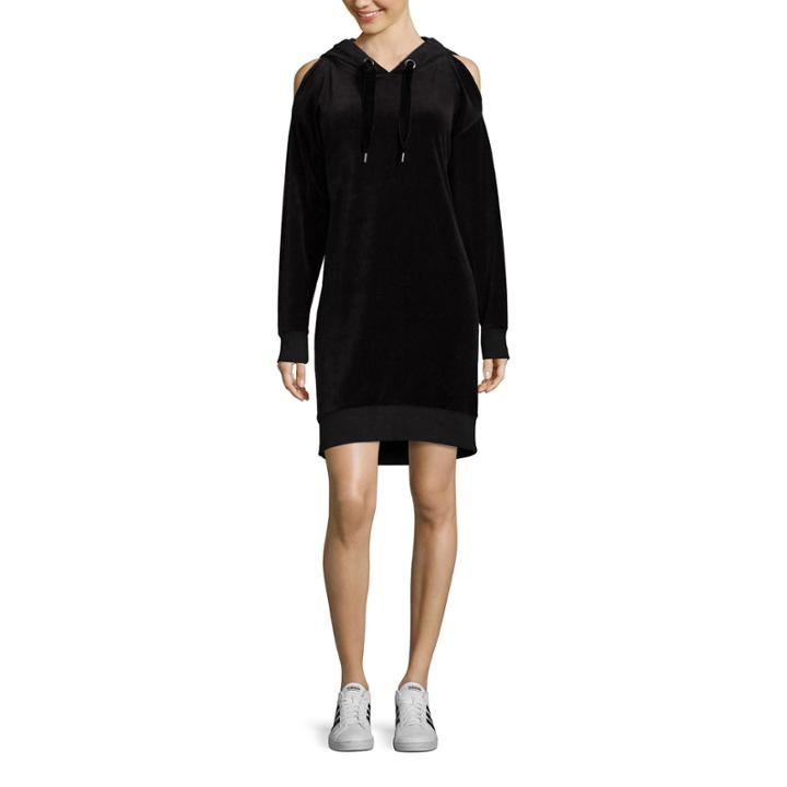 Xersion Cold Shoulder Velour Hoodie Dress