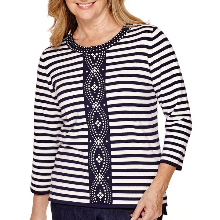 Alfred Dunner Sausalito 3/4-sleeve Striped Sweater
