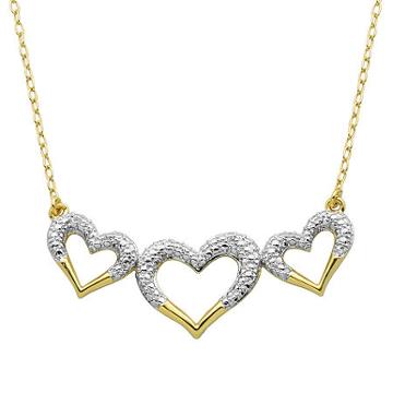 Classic Treasures Diamond-accent 18k Two-tone Gold Over Brass Triple-heart Necklace