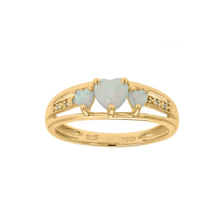 Lab-created Opal And Diamond-accent 3-stone Heart Ring