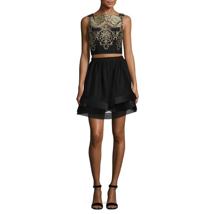 City Triangle Sleeveless Black Gold 2 Pc Party Dress-juniors