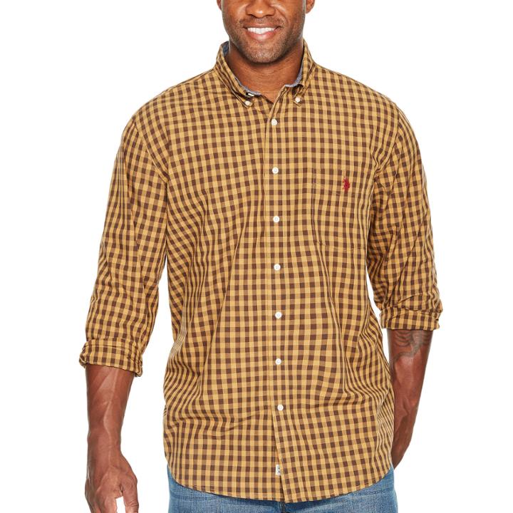 Us Polo Assn. Long Sleeve Checked Button-front Shirt-big And Tall
