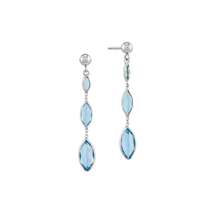 Genuine Swiss Blue Topaz 14k White Gold Three-stone Earrings