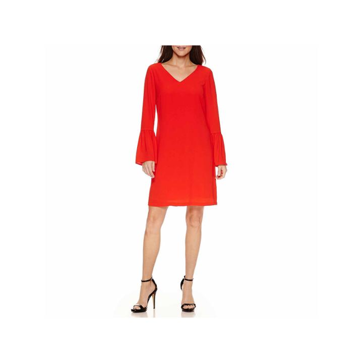 Worthington Long Sleeve Fit & Flare Dress-talls