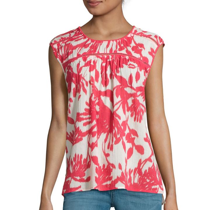 St. John's Bay Sleeveless Floral Ladder-trim Blouse - Tall
