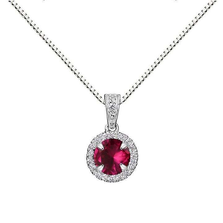 Womens Lab Created Red Ruby Round Pendant Necklace