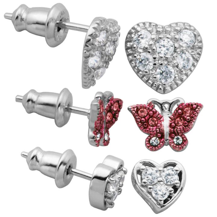 3 Pair White Cubic Zirconia Sterling Silver Earring Sets