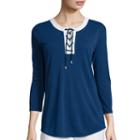 Liz Claiborne 3/4-sleeve Framed Lace-up Knit Top