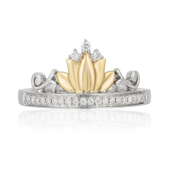 Enchanted Disney Fine Jewelry Womens 1/10 Ct. T.w. Genuine Round White Diamond Gold Sterling Silver Promise Ring
