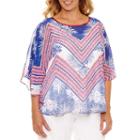 Lark Lane Viva Antigua Short Sleeve Scoop Neck Chiffon Blouse-plus