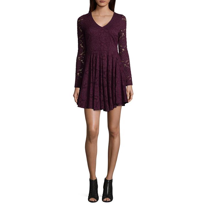 Rewind Long Sleeve A-line Dress-juniors
