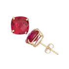 Cushion Red Ruby 10k Gold Stud Earrings