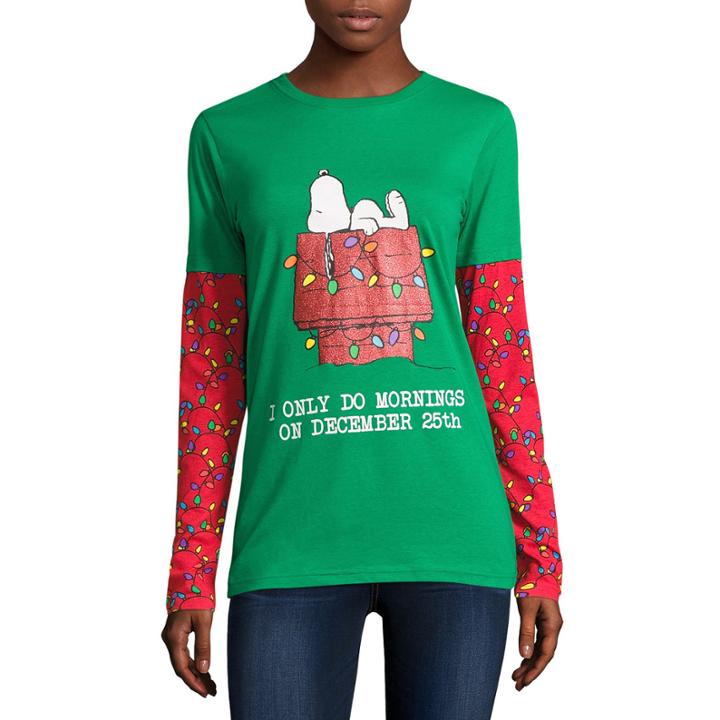 Long Sleeve Crew Neck Peanuts T-shirt-juniors