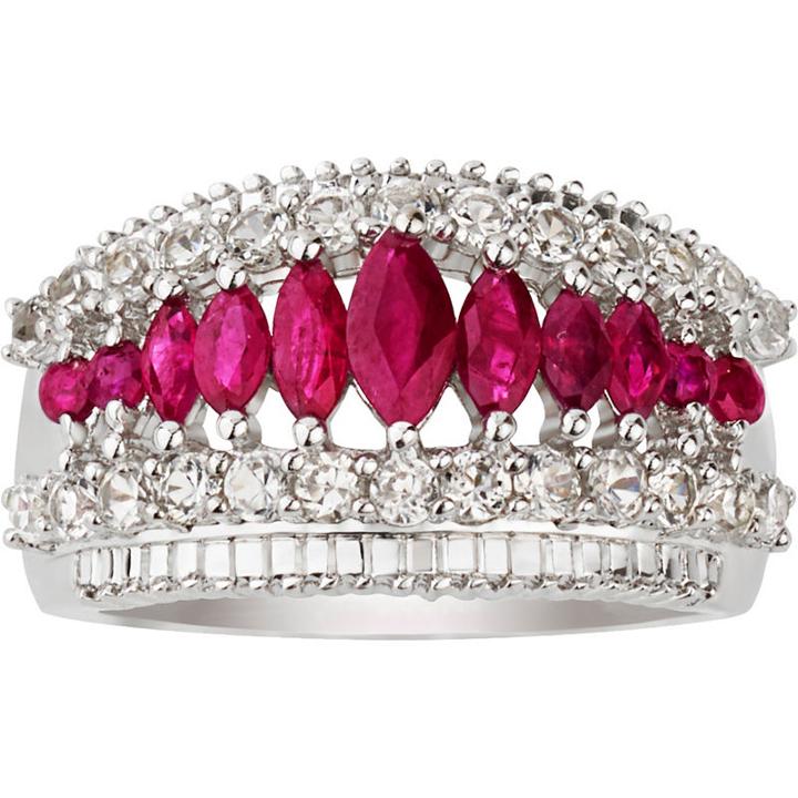 Womens Red Ruby Sterling Silver Band