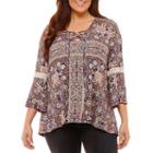 Unity World Wear Long Flare Sleeve Lace Up Peasant Blouse-plus