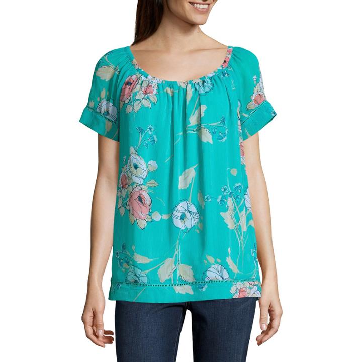 St. John's Bay Short Sleeve Jacquard Blouse