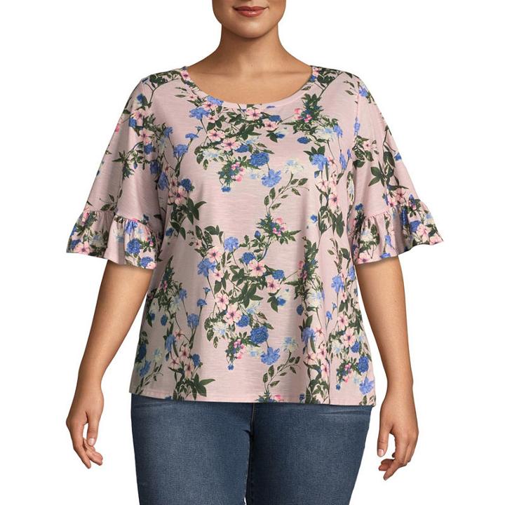 Boutique + Short Sleeve Scoop Neck Floral T-shirt - Plus