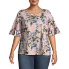 Boutique + Short Sleeve Scoop Neck Floral T-shirt - Plus