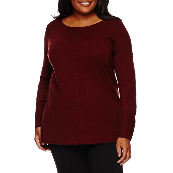 Worthington Wavy Stitch Pullover Sweater - Plus