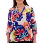 Worthington 3/4-sleeve Floral Print Blouse - Plus