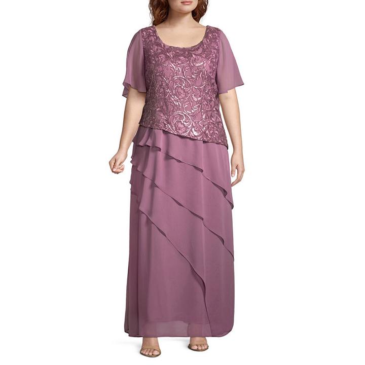 Maya Brooke Short Sleeve Evening Gown-plus