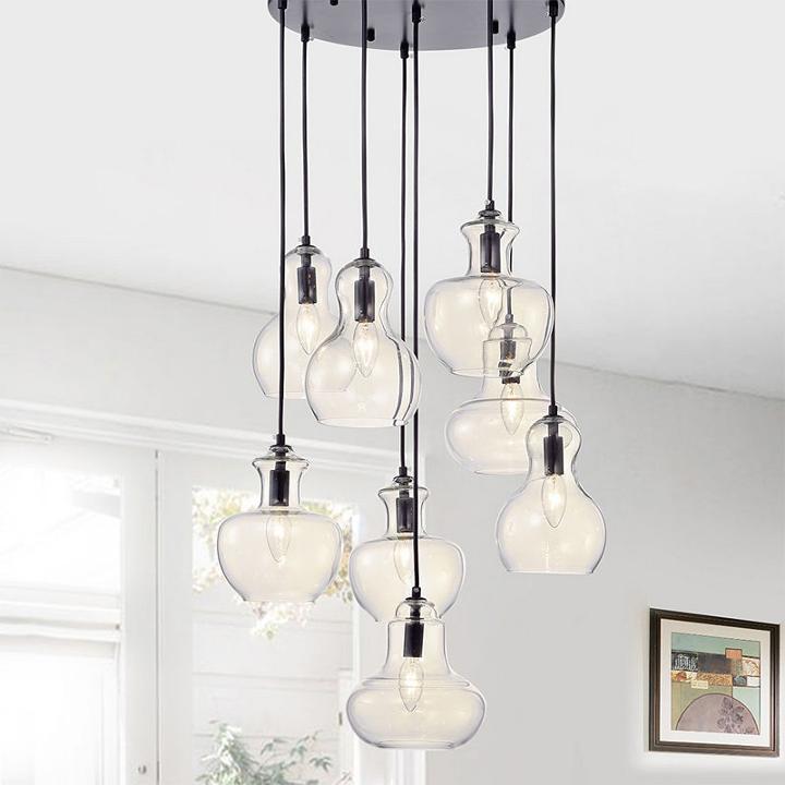 Beveen Gourde Antique Black Metal/glass Round 8-light Light