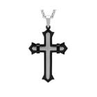 Mens Two-tone Stainless Steel And Back Ip Goth Fleur De Lis Cross Pendant Necklace