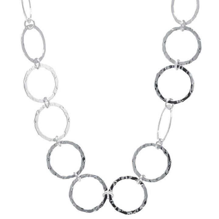 Silver Treasures Hammered Open Circle Statement Necklace