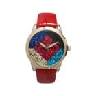 Olivia Pratt Womens Geometric Multi-colored Stone Dial Red Leather Watch 26664red