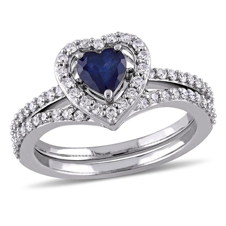 Modern Bride Gemstone Womens 1 Ct. T.w. Blue Sapphire 10k Gold Bridal Set