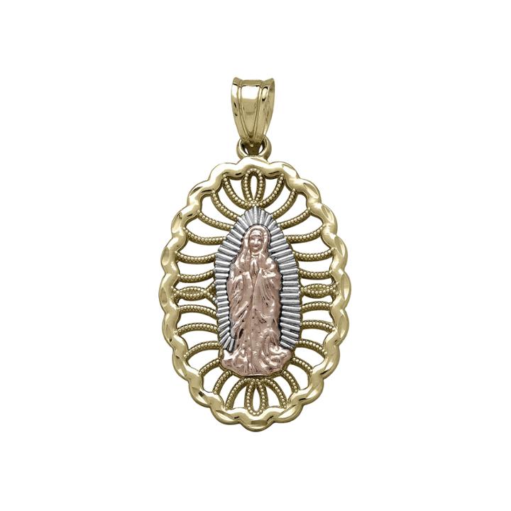 Tesoro&trade; 14k Tri-color Gold Virgin Mary Starburst Pendant