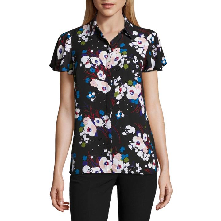 Worthington Short Sleeve Button Front Soft Blouse
