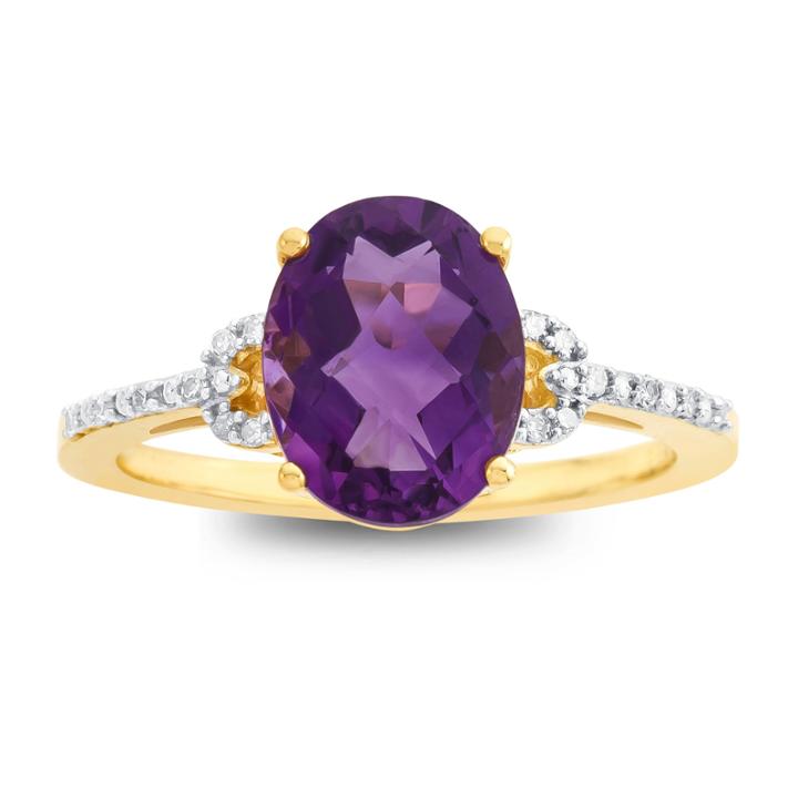 Womens Genuine Purple Amethyst 10k Cocktail Ring