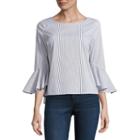 By & By 3/4 Sleeve Round Neck Poplin Stripe Blouse-juniors