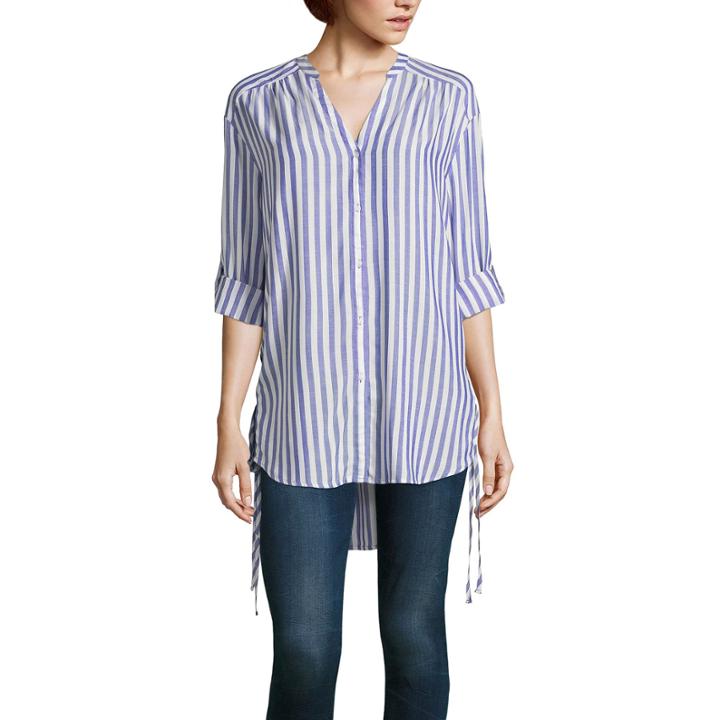 A.n.a 3/4 Sleeve Stripe Button-front Shirt