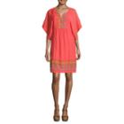 Robbie Bee 3/4 Sleeve Embroidered Bordered Shift Dress