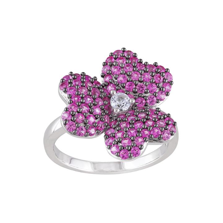 Lab-created Pink And White Sapphire Flower Ring