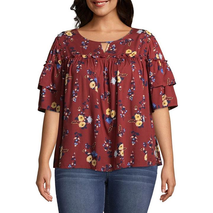 A.n.a 3/4 Sleeve Ruffle Edge Stud Blouse - Plus