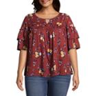 A.n.a 3/4 Sleeve Ruffle Edge Stud Blouse - Plus