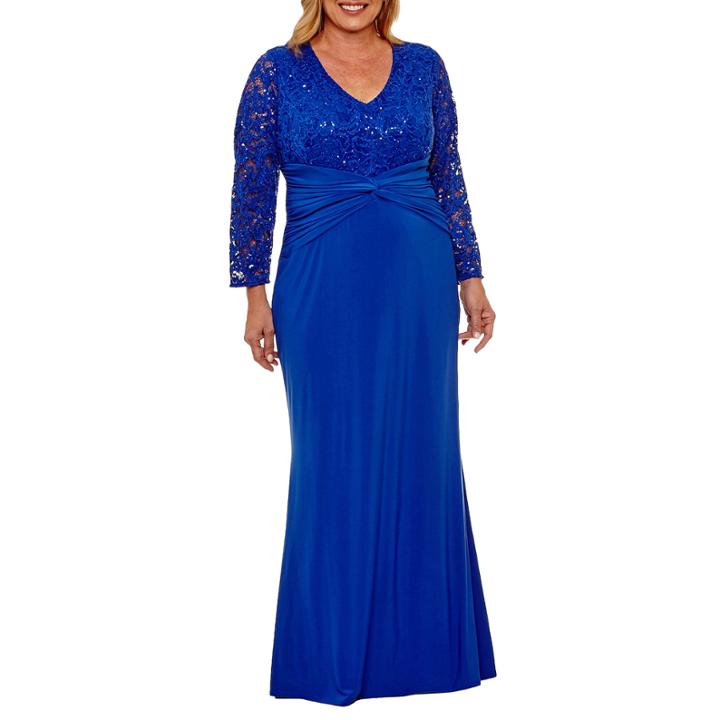 Blu Sage 3/4 Sleeve Evening Gown-plus