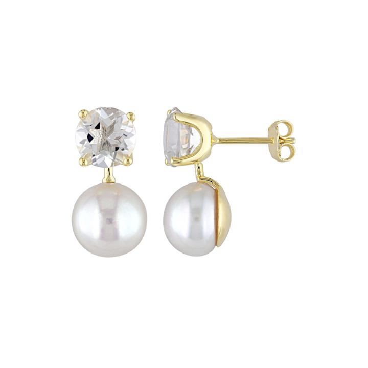Genuine Green Quartz And Cultured Freshwater Pearl Earrings