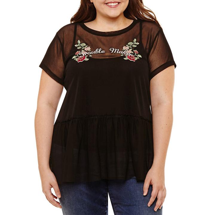 Arizona Short Sleeve Peplum Top-juniors Plus