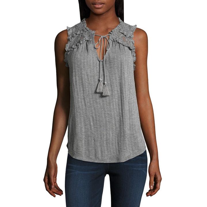 Eyeshadow Sleeveless High Neck Knit Blouse-juniors