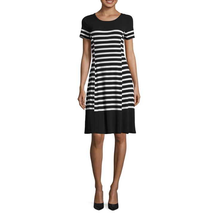 Liz Claiborne Short Sleeve Stripe Fit N Flare Dress
